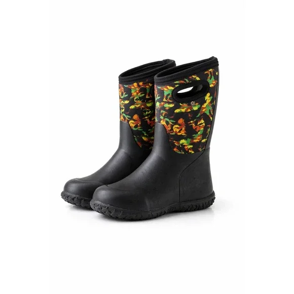 Bogs York Camo DNO Kids Sz 3 Black Multi Waterproof Winter Rain Boots‎ Boy