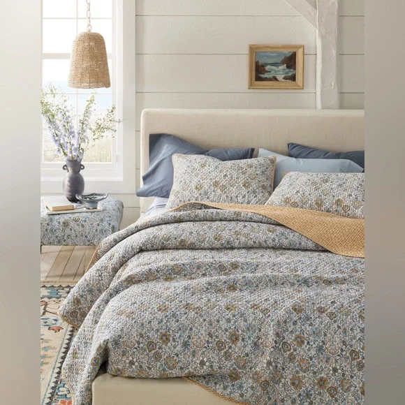 GARNET HILL blue odette floral cotton voile quilt