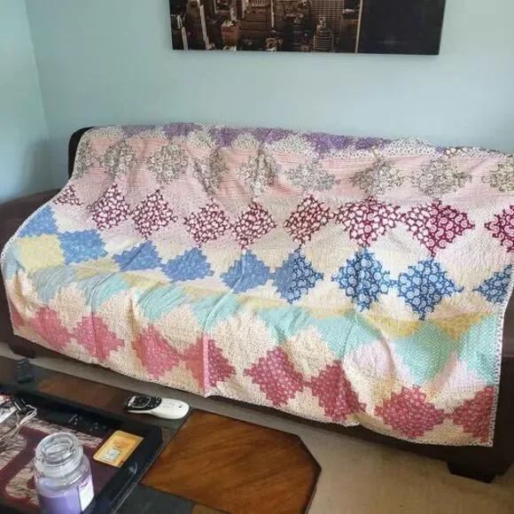 Handmade Patchwork Quilt Blanket 1940s or 50s