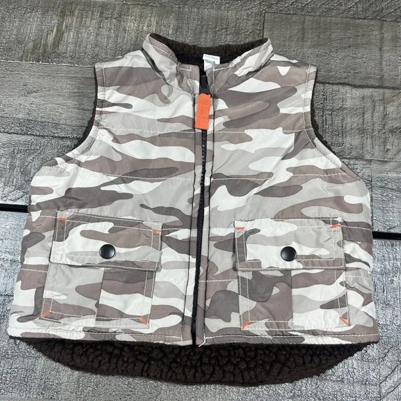 Baby Gap Vest Puffer‎ 0-6 Months Army Military Camp Sherpa Lined