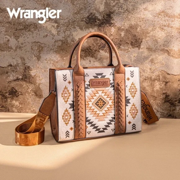 Wrangler Aztec Pattern Print Tote Bag Tan NWT