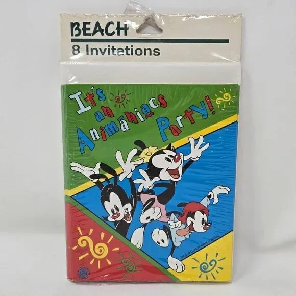 VINTAGE BEACH 1994 WARNER BROTHERS ANIMANIACS BIRTHDAY PARTY 8 INVITATIONS NEW
