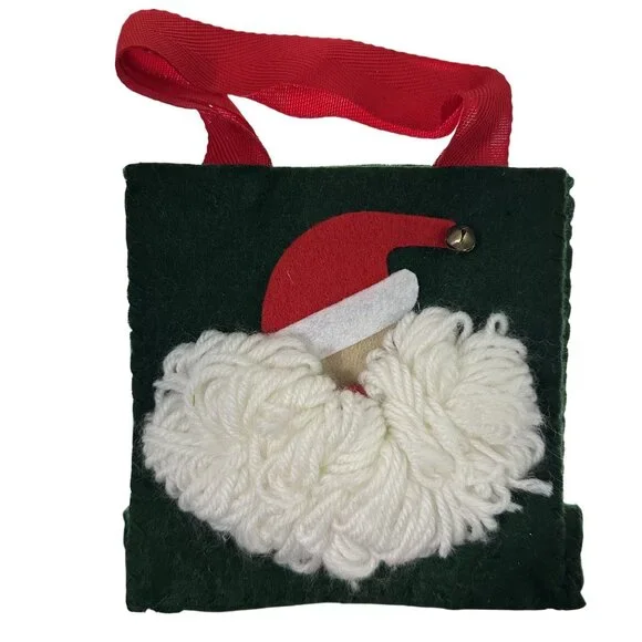 Santa Clause Felt Gift Bag Christmas Tote Holiday Present Handmade Apprx 6
