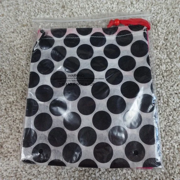 Thirty-One Gifts Polka Dot Drawstring Dust Bag Black White Red Pouch 7.5x8