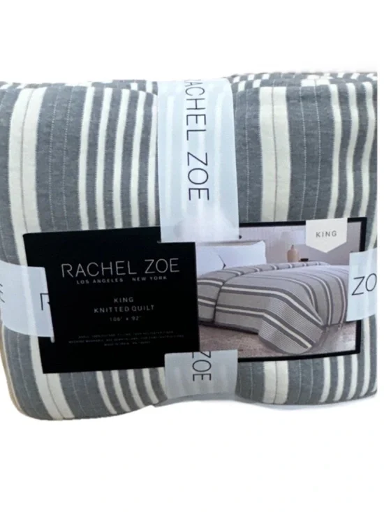 Rachel Zoe Gray and White Striped Cotton Knitted King Quilt 106”x92”