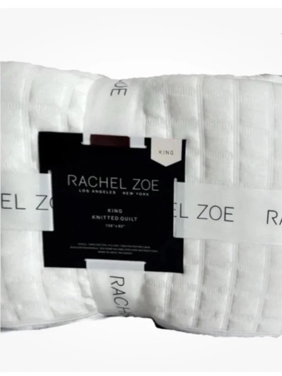 Rachel Zoe King White Knitted Cotton Quilt 106”x92”
