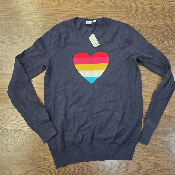 NWT Gap Navy Raibow Heart Girls Sweater Sz.XS