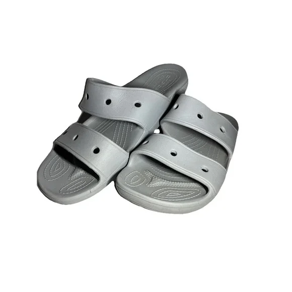 Crocs Light Grey ICONICS Two Strap Slides Sandal US Men 11