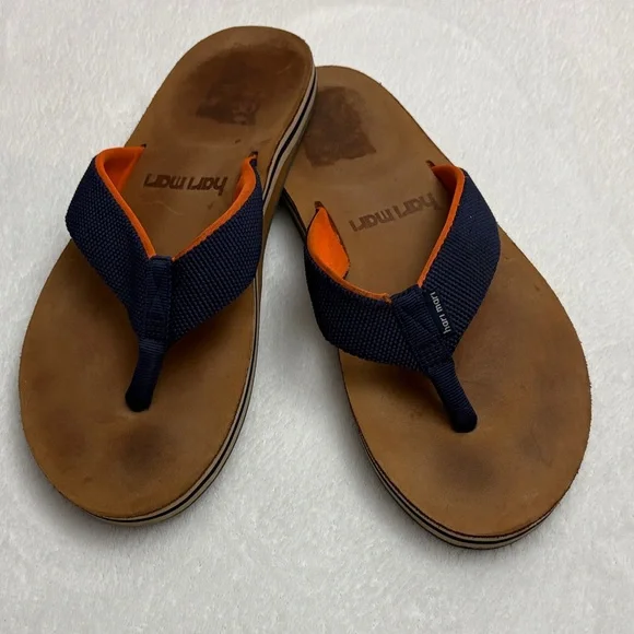 HARÍA MARI , Navy & Orange Men's Flip Flops 12 inches maybe size 10-11