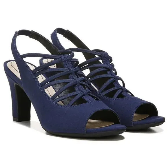 NEW Life Stride Women's Cabaret Dark Navy Open Toe Strappy Heels, Size 8.5