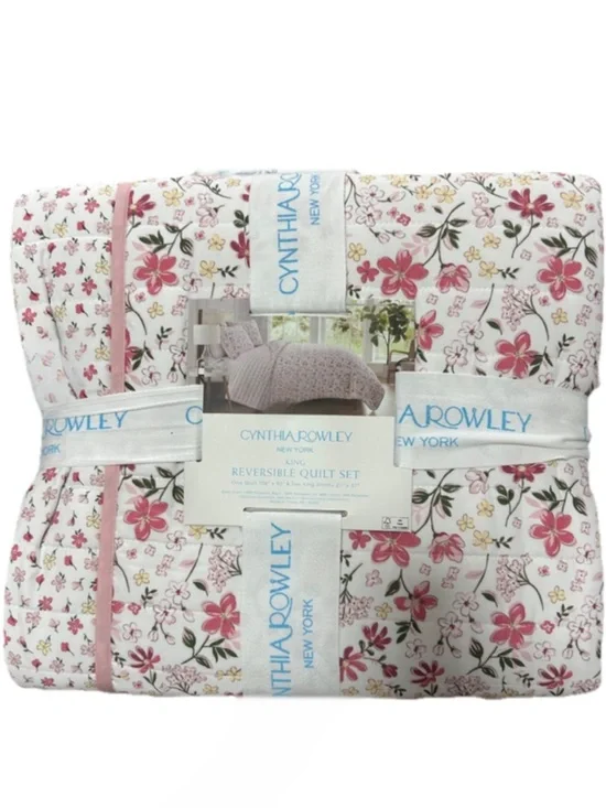 Cynthia Rowley Pink and Multicolored Floral King Quilt Set 106”x92”