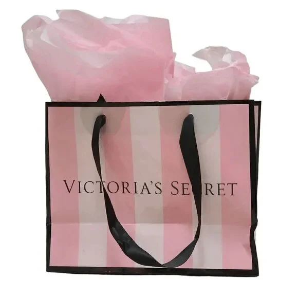 💗 VICTORIA'S SECRET Empty Paper Pink Shopping Gift Bag Cloth Handles w/Tissues