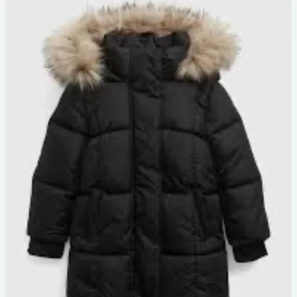 Baby GAP Black Puffer Jacket with Faux Fur Hood