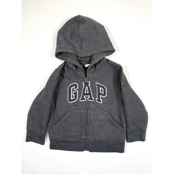 GAP Toddler Full Zip Hoodie Charcoal Gray Logo Sweatshirt 18-24 Months