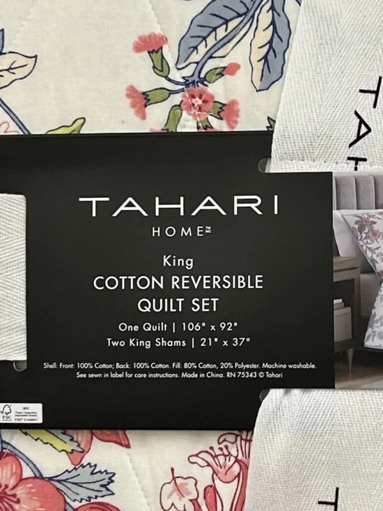 Tahari Multicolor Floral Cotton Reversible King Quilt Set 106”x92”