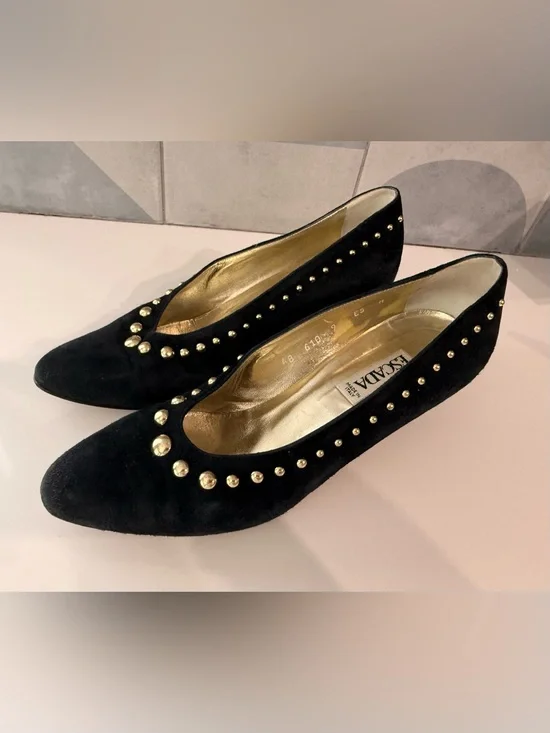 3 pairs Escada vintage heels. Need new heel tips. Two are 9.5, black studded- 9