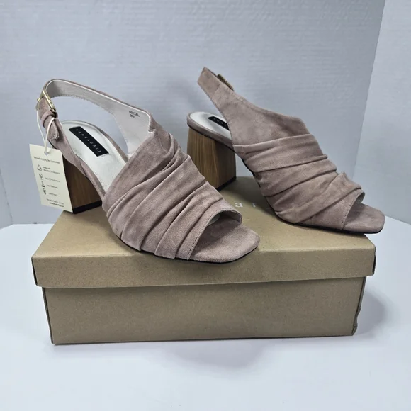 Sanctuary Regal Taupe Leather Slingback Woodgrain 3 1/2