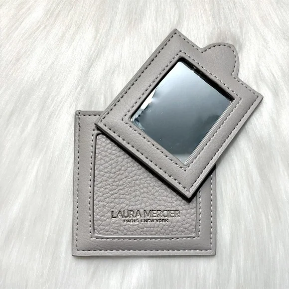 Laura mercier💫Grey Leather Mirror Compact Travel Pocket Case NEW