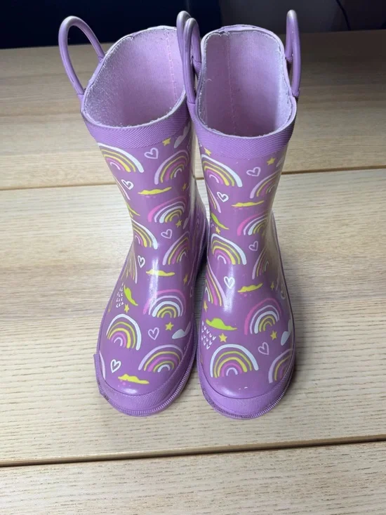 Children's‎ Purple Rainbow Print Rain Boots with Pull Handles