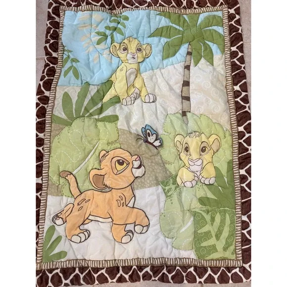 Disney Lion King Simba Jungle Safari Baby Quilt Blanket Applique Green Brown
