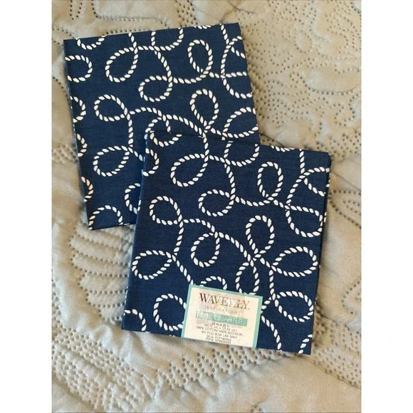 Fat Quarter Set of 2 Dark Blue and White Anchor Fabric Cotton 18 x 21 inches