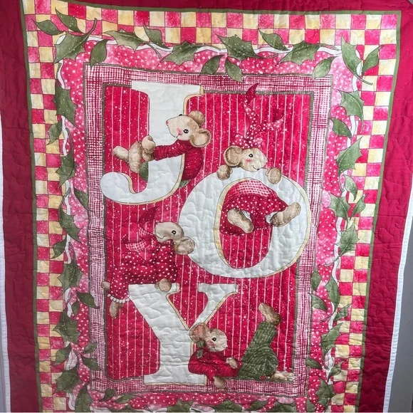 Handmade Quilt Christmas JOY Mice & Holly-small size