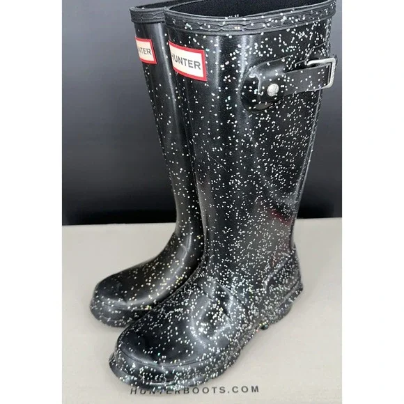 Hunter Kids Giant Glitter Rain Boots Black Sparkle US 1B/2G JFT6075RGT