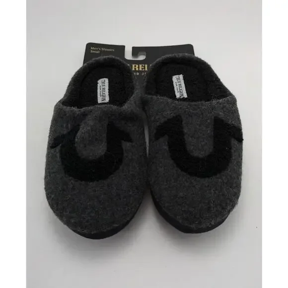 NWT Mens True Religion Brand Jeans Black Grey Comfort Slippers Size Small S