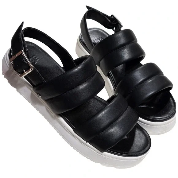 UGG‎ Ashton Slide Black Leather Puffy Platform Slingback Sandals 1124997 Mens 8