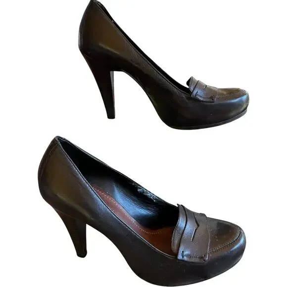 Gianni Bini Platform Penny Loafer Pumps Womens SZ 7 Black High Heels Coquette