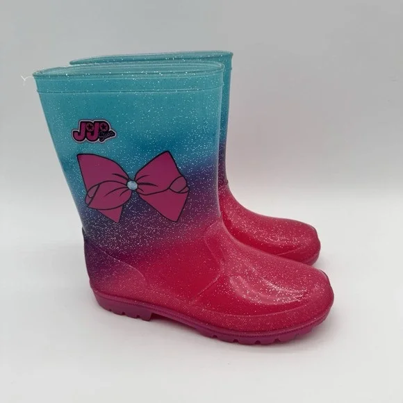 JoJo Siwa Kids' Rain Boots Pink Blue Glitter Ombre w/ Bow‎ Graphic Size 3