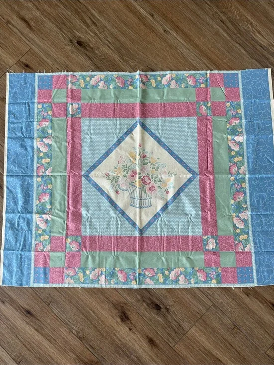 Vintage Floral Basket Fabric Piece