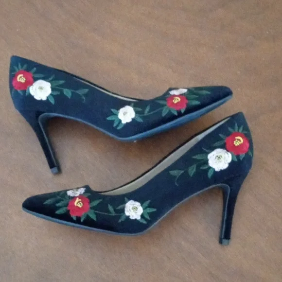 Embroidered Velvet Heels