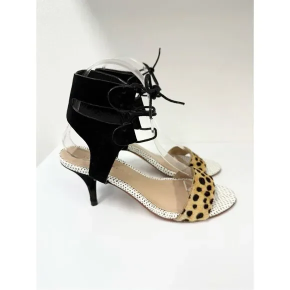 Loeffler Randall Ambrose Calf Hair Sandal Spotted Leopard Print Lace Up Size 6