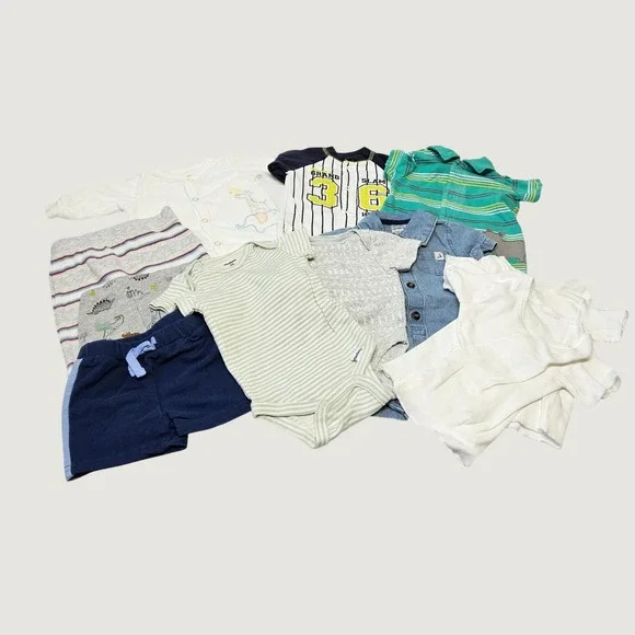 Carter's Old Navy Gerber Baby Boy Clothing Lot NB 0-3M Blue White Rompers Pants