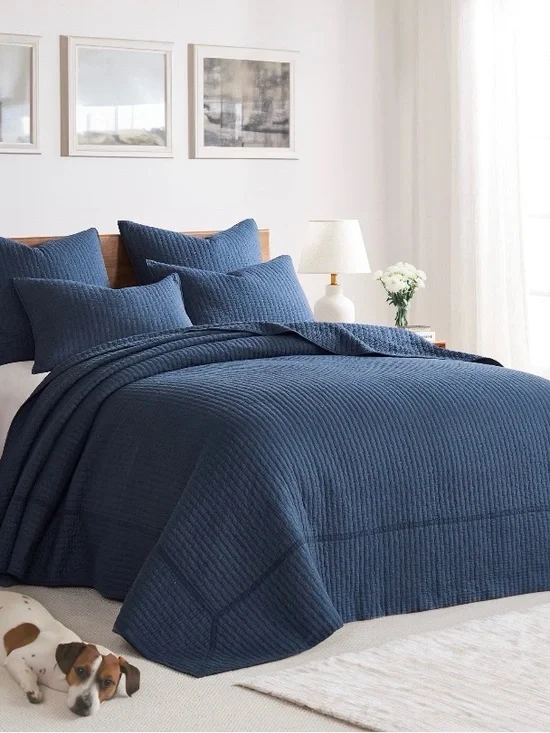 Levtex Home Cross Stitch Navy 3-Pc. Bedspread Set, Full  100x104