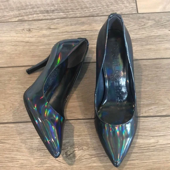 Karl Lagerfeld Iridescent Black Pointed Toe Stiletto Heels