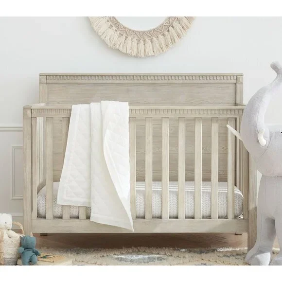 POTTERY BARN Kids European Linen Baby Quilt in White