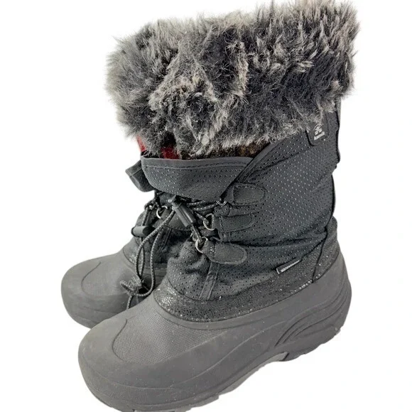 Kamik Big‎ Kids Size 4 Black Winter Snow Boots Faux Fur Lace Up FLAWED