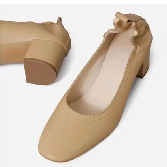 Everlane The Day Heel Light Taupe Sz 8.5 Block Heel Ballet Inspired NEW w/o Box