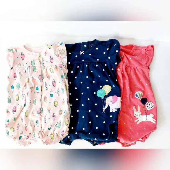 Set of 3 Polka Dot & Patterned Shortsuits size 18 months Carters Ice‎ Cream