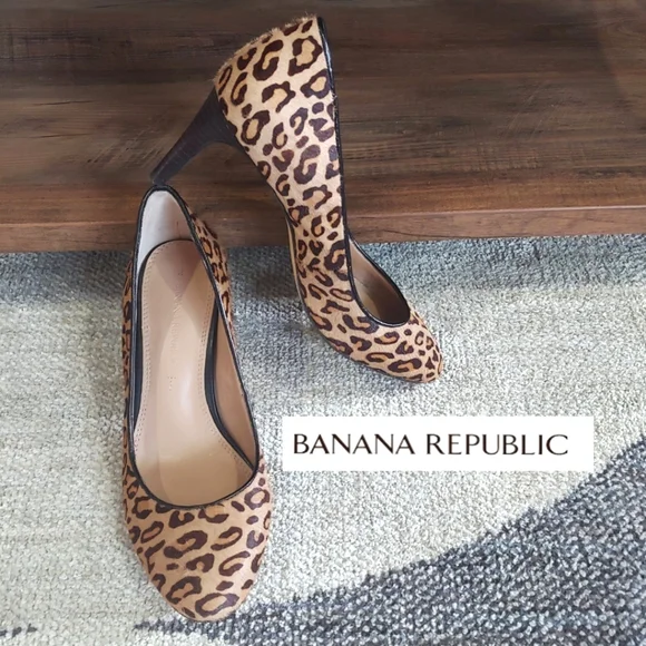 Banana Republic Leopard Print Heels, Women's Size 6.5, Black/Brown/Tan