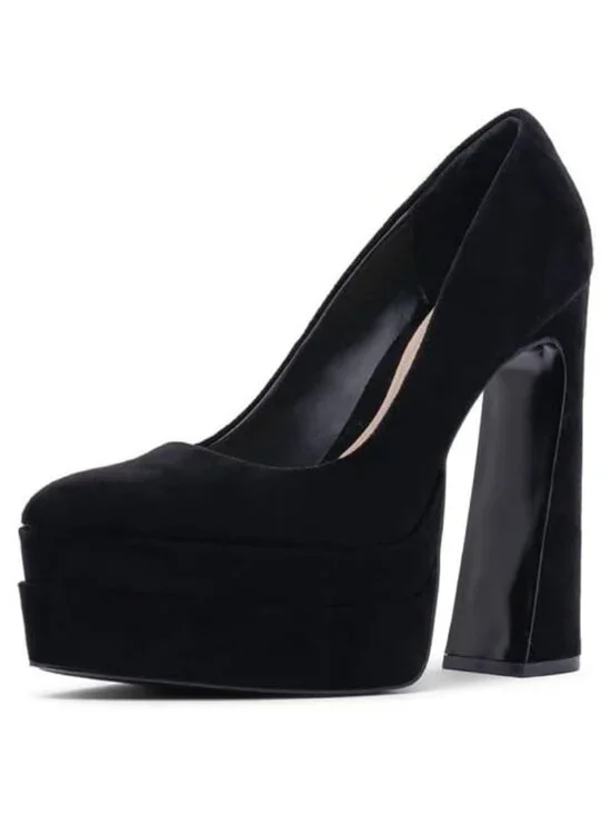 D'Amelio Marlania Platform Pump Black Microsuede Chunky Heel - US 5.5M