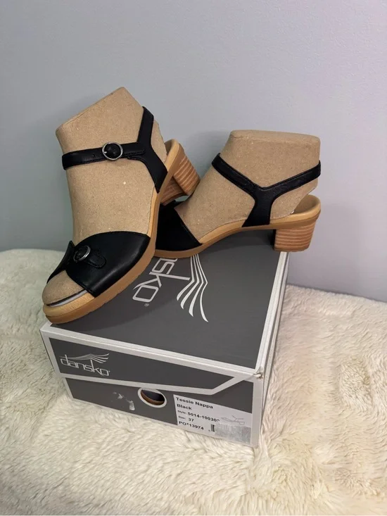 Dansko Black Leather Open-Toe Sandal - Tessie Nappa