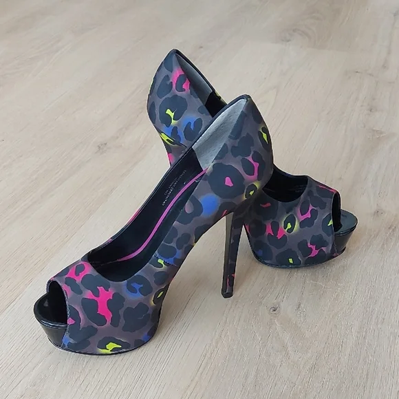 Hot Pumps Black Grey Pink Peep-Toe Platform Heels