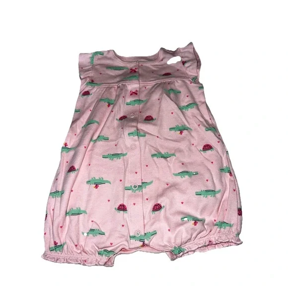 NWT Carter's Baby Girl Alligator Turtle Pink Romper One Piece 9 Months