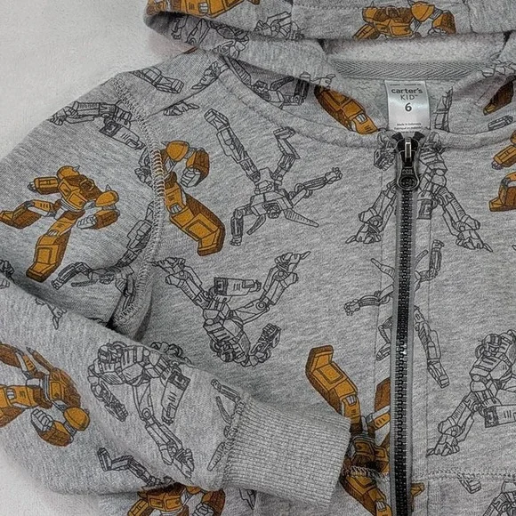 Carter's Kid Sz 6 Full Zip Hoodie Transformers AOP Gray Robotcore Geek Chic Nerd