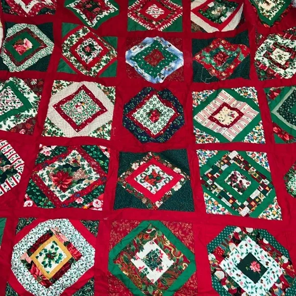 Handmade Christmas quilt unfinished 42” x 42”