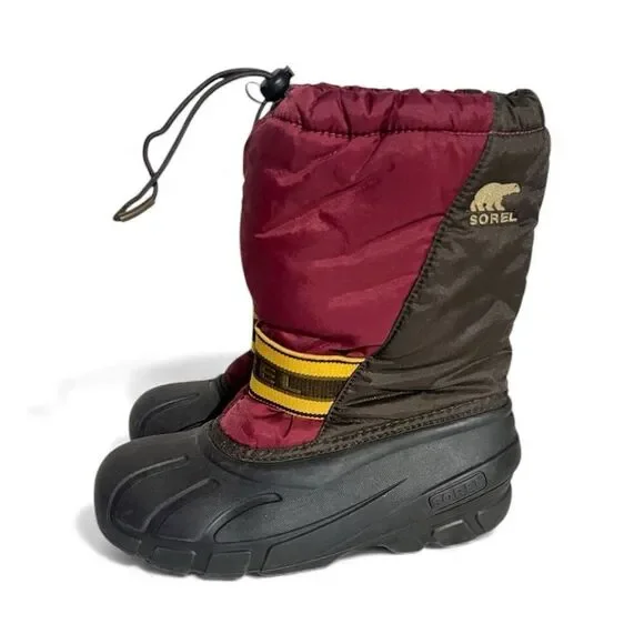SOREL Cub Youth Kids Brown Maroon Insulated Waterproof Winter Snow Boots /US 4