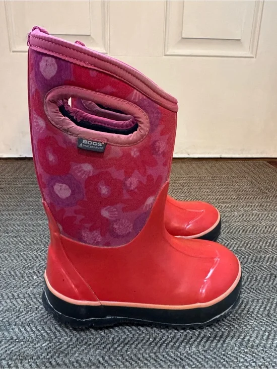 BOGS Kids' Pink Floral Waterproof Rain Boots